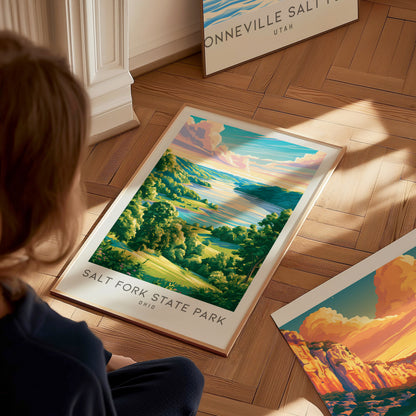 Salt Fork State Park Matte Border Poster | Ohio Destination Print Travel Wall Art — styled in a modern interior