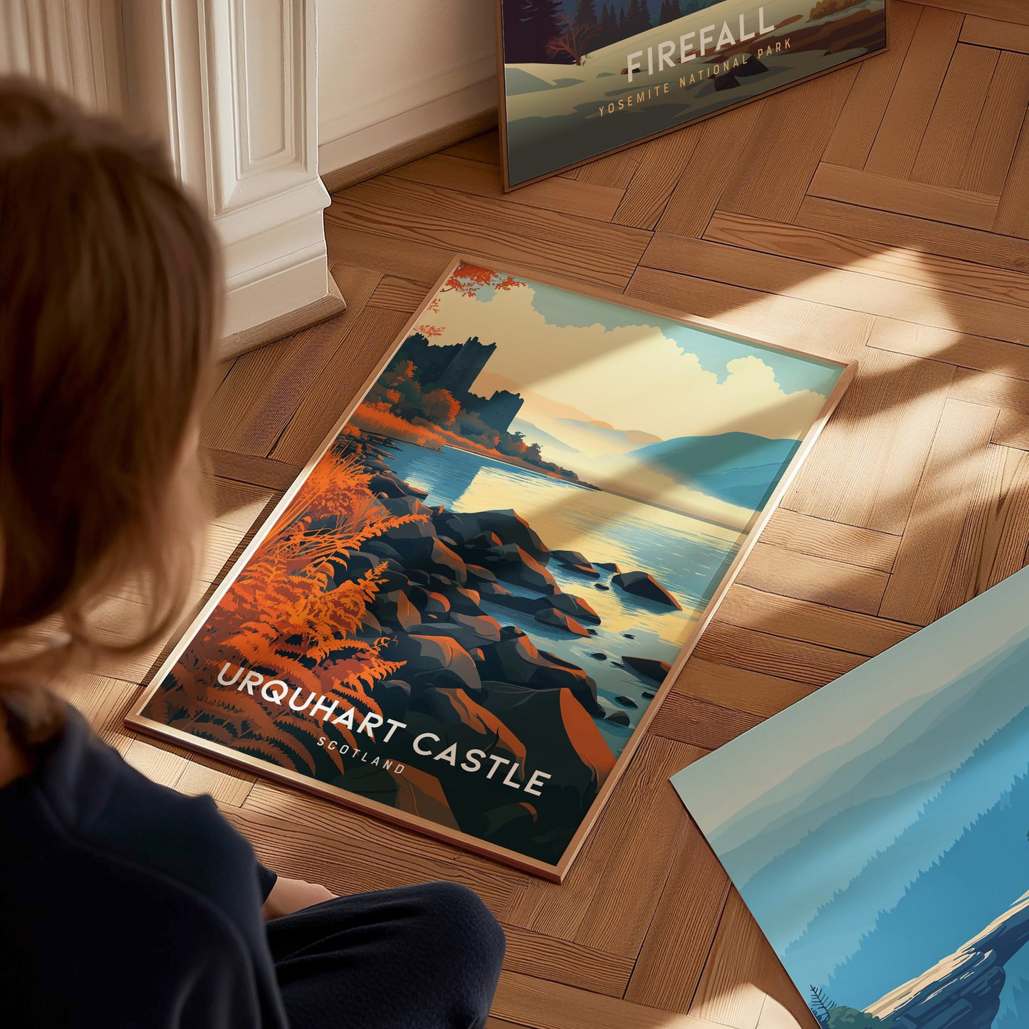 Urquhart Castle, Scotland Poster | Loch Ness Highland Ruins Wall Art — styled in a modern interior