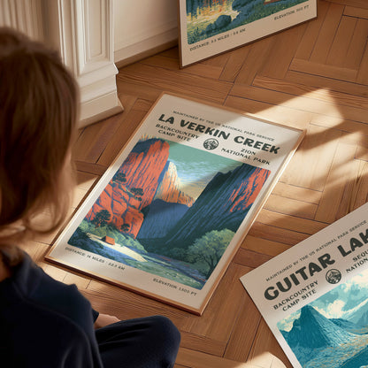La Verkin Creek, Zion National Park Poster | Hiker Gift | Backcountry Trail Wall Art — styled in a modern interior