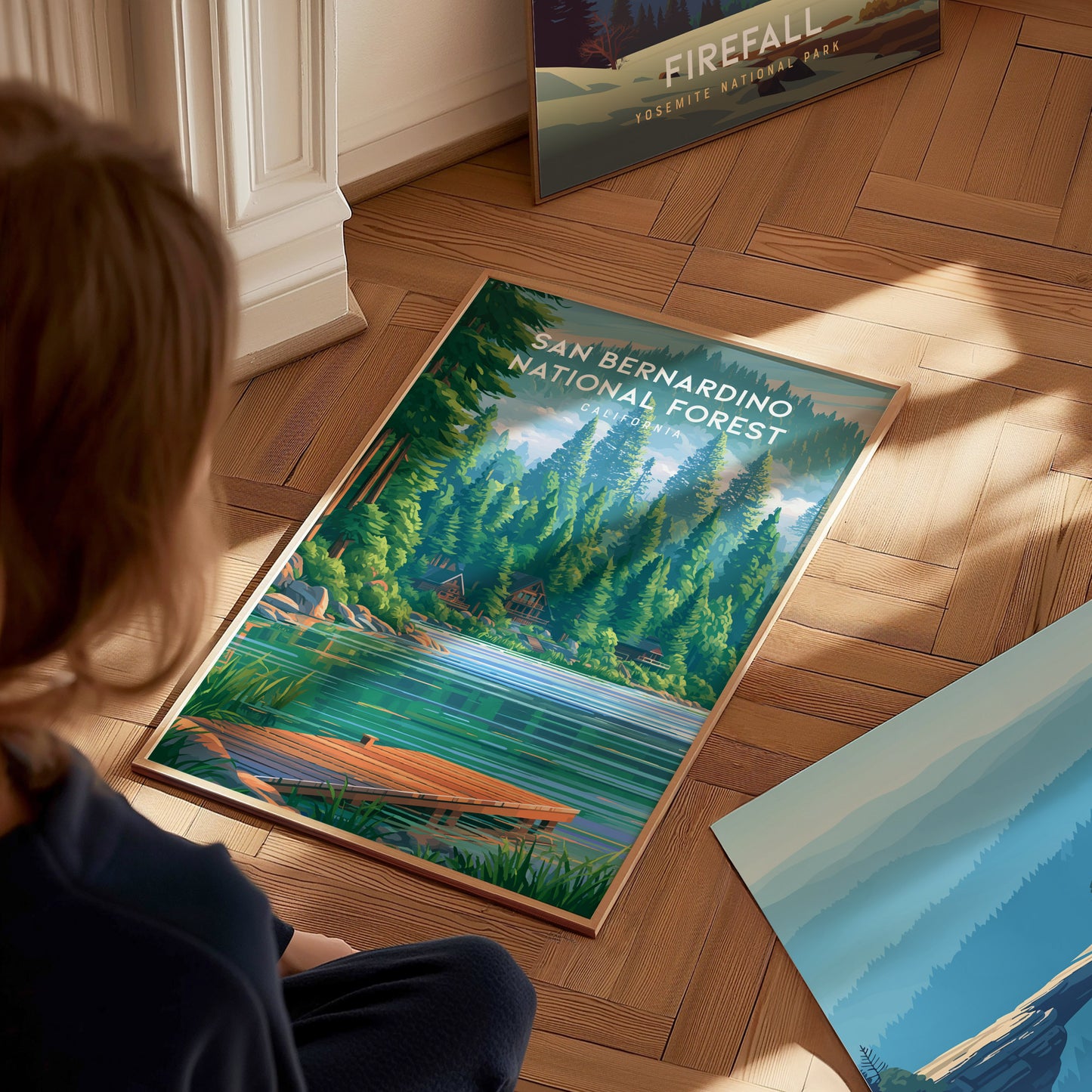 San Bernardino National Forest, California Poster | Mountain Pines & Alpine Wilderness Wall Art — styled in a modern interior
