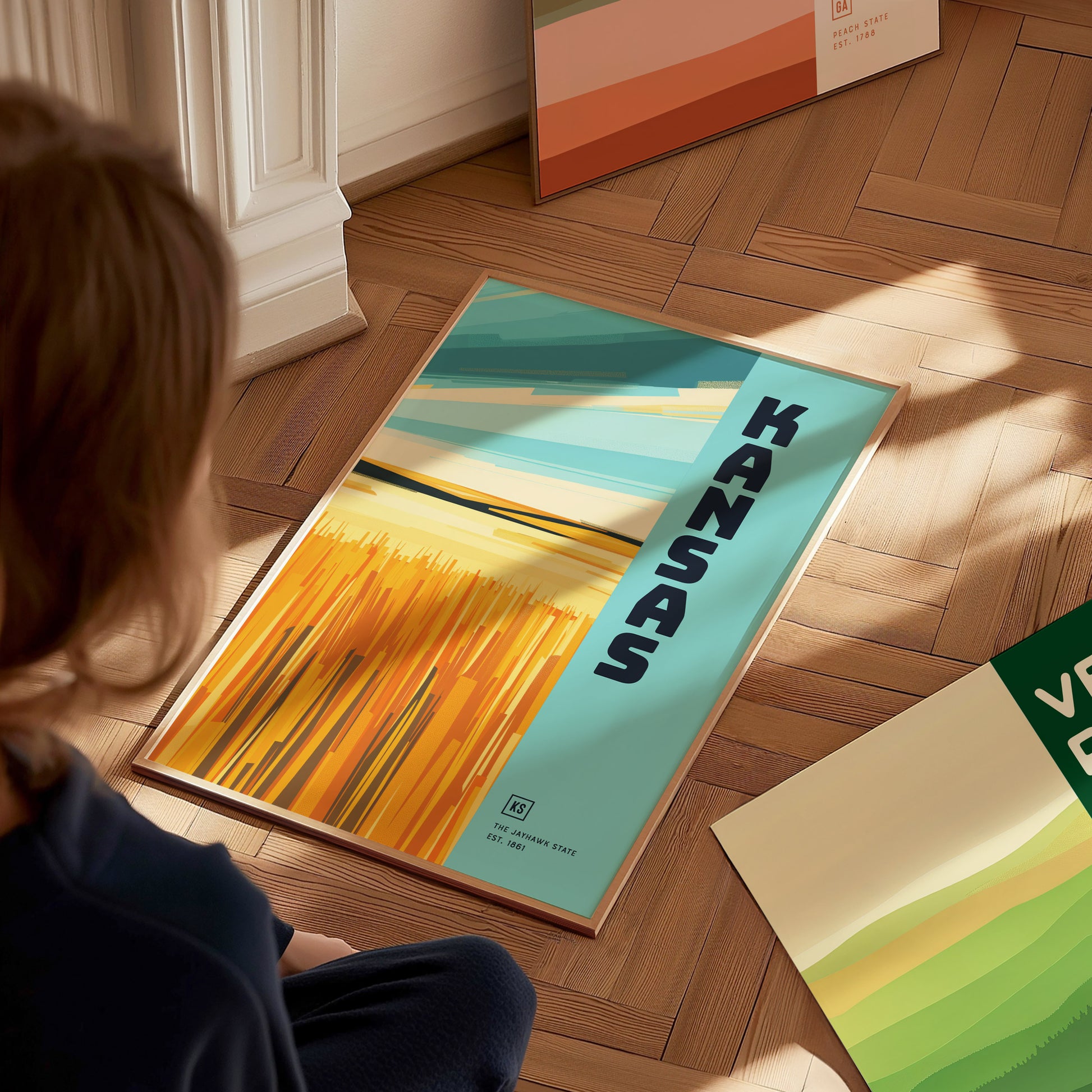 Kansas Jayhawk State Poster | Great Plains Wall Art