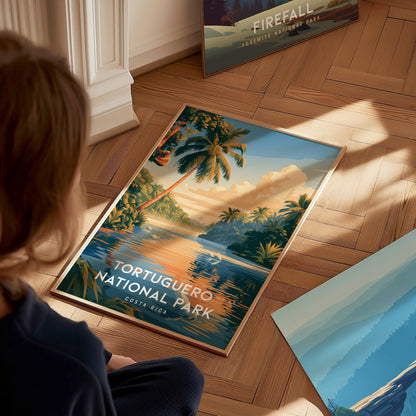 Tortuguero National Park, Costa Rica Poster | Sea Turtle & Rainforest Canal Wall Art — styled in a modern interior