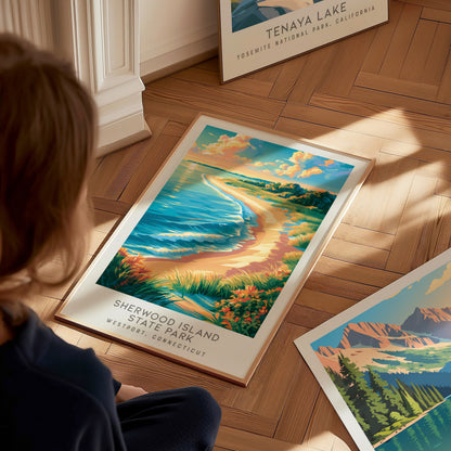 Sherwood Island State Park Matte Border Poster | Westport, Connecticut Coastal Beach Decor — styled in a modern interior