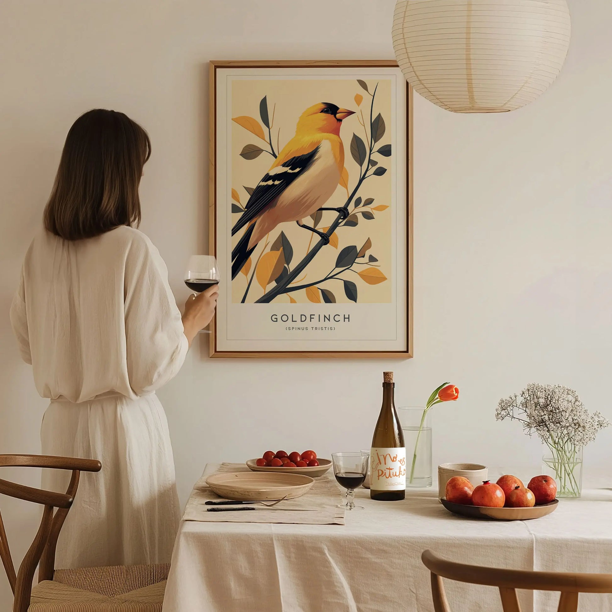 Goldfinch Modern Framed Wall Art, Cottagecore Minimal Nature Gold Bird Wildlife Poster, Finch Audubon Farm Decor Travel Print Birder Gift - Swell Scenes