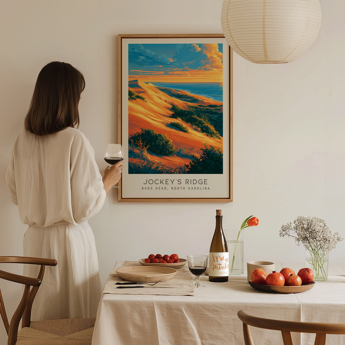 Jockey's Ridge Matte Border Poster | Nags Head, North Carolina Coastal Beach Decor — styled in a modern interior