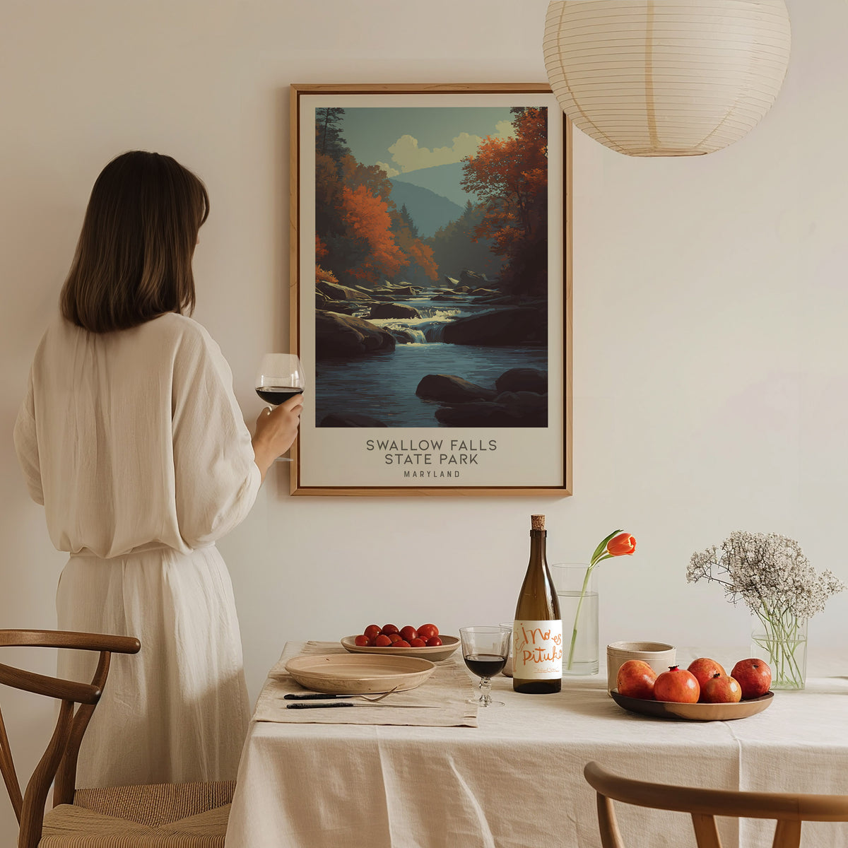 Swallow Falls State Park Matte Border Poster | Maryland Travel Wall Art — styled in a modern interior