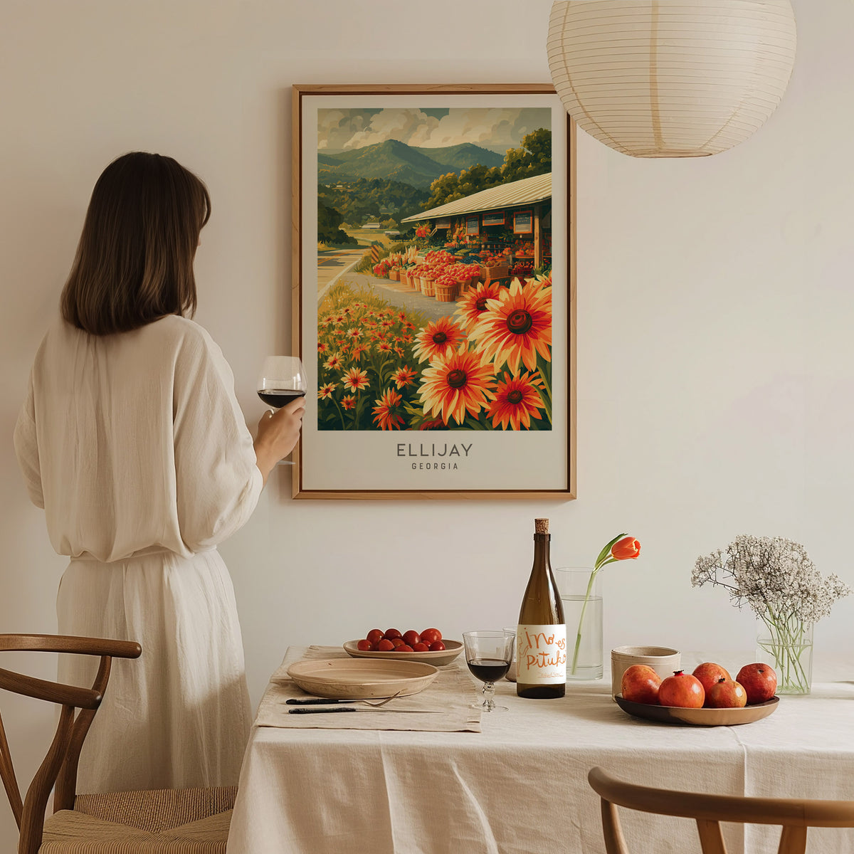 Ellijay Matte Border Poster | Georgia Travel Gift Vacation Wall Art — styled in a modern interior