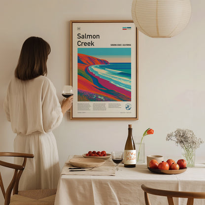 Salmon Creek, Sonoma Coast, California Poster | Surf Wall Art & Wave Print — styled in a modern interior