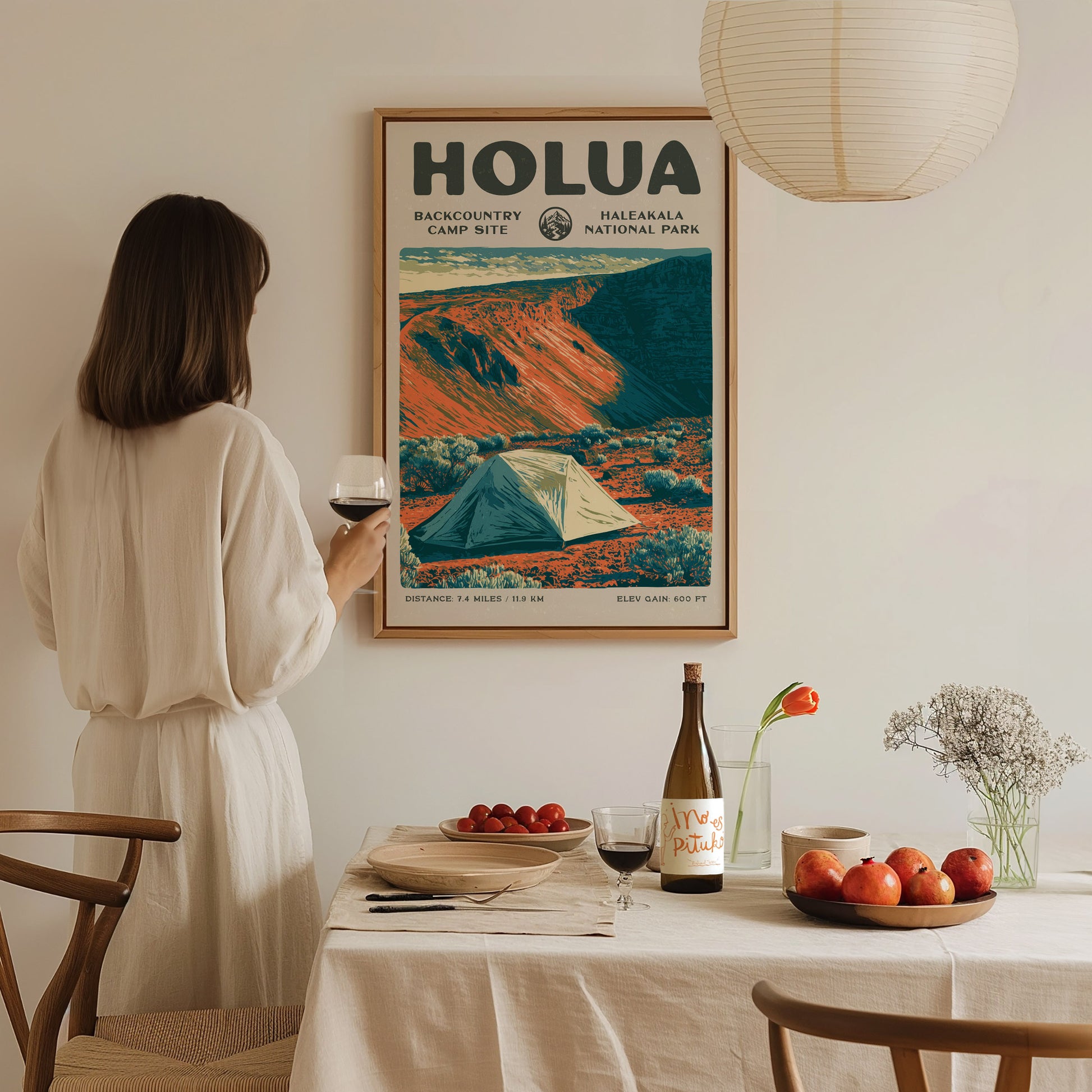 Holua, Haleakala National Park Poster | Hiker Gift | Volcanic Backcountry Trail Wall Art — styled in a modern interior