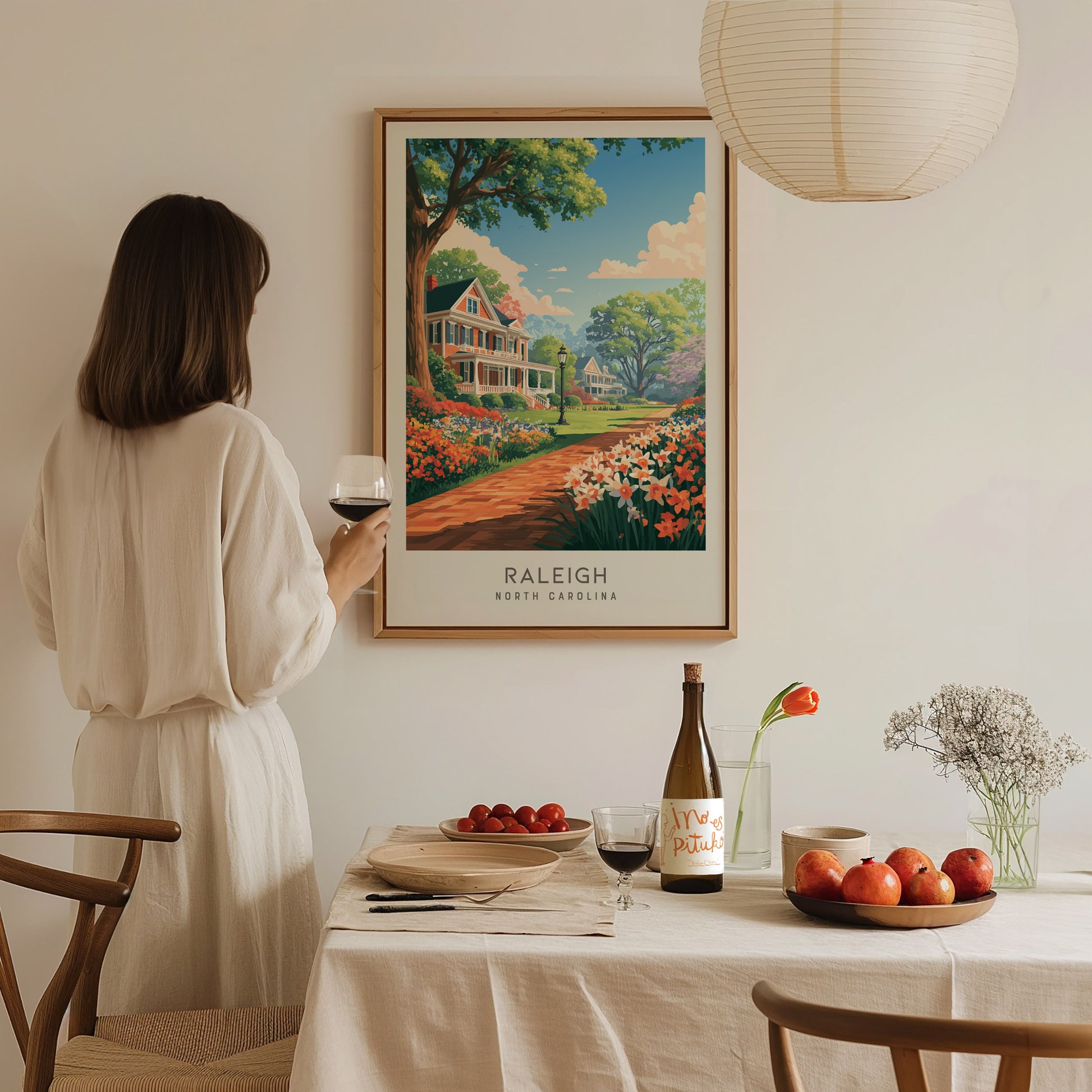 Raleigh Matte Border Poster | North Carolina Oak City Vacation Wall Art — styled in a modern interior