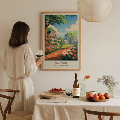 Raleigh Matte Border Poster | North Carolina Oak City Vacation Wall Art — styled in a modern interior
