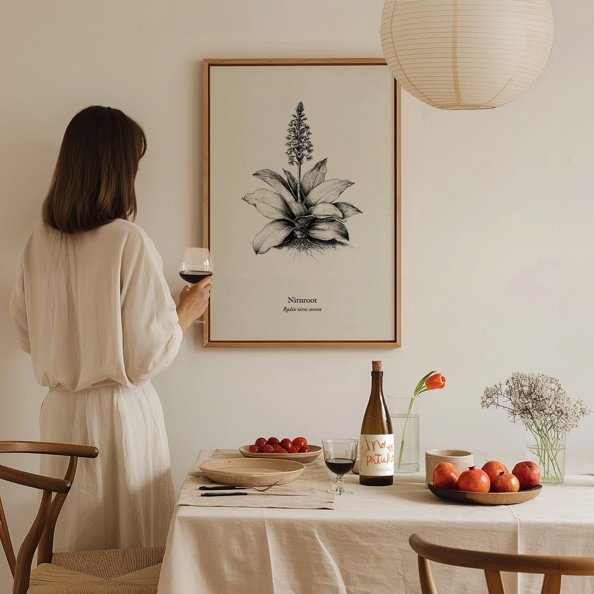 Nirnroot Poster | Radix Nirni Sonora Pen and Ink Print Vintage Botanical Illustration Wall Art — styled in a modern interior