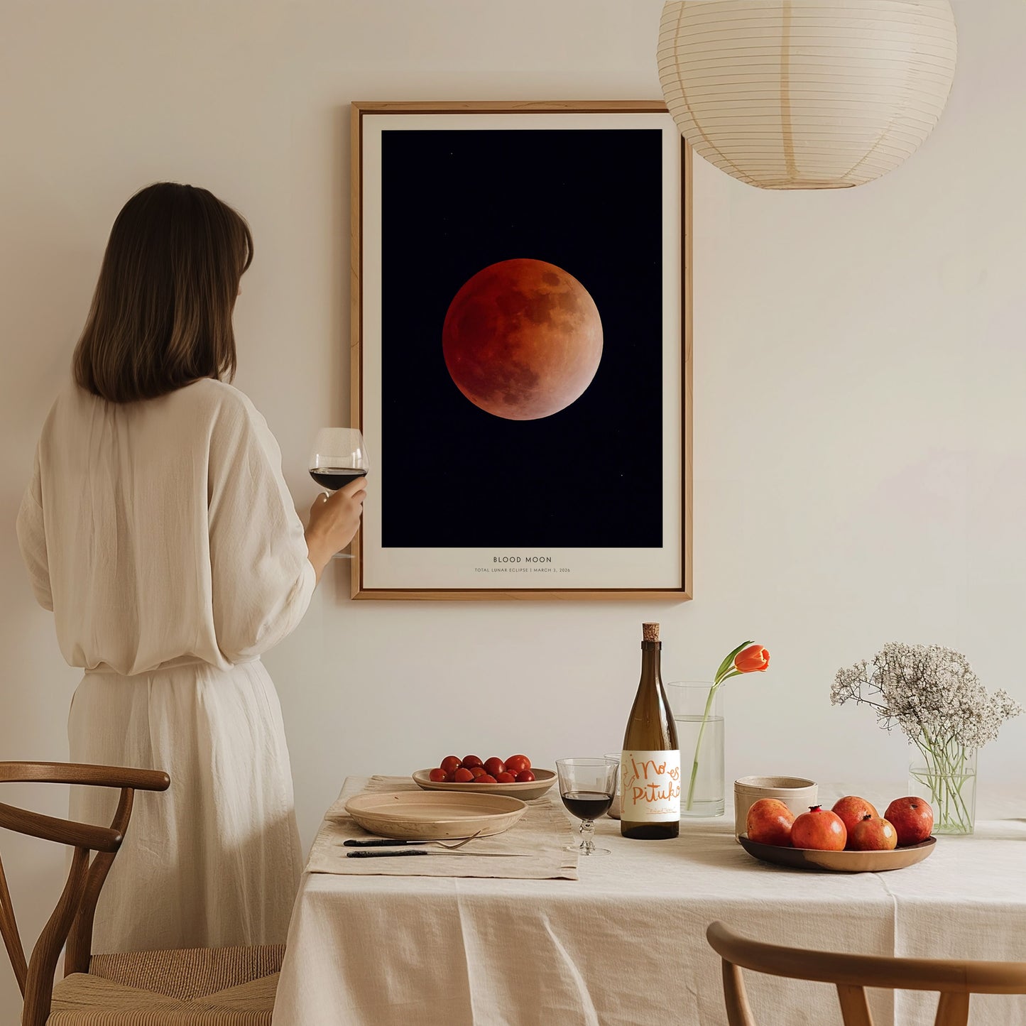 Blood Moon Poster | NASA Total Lunar Eclipse Astronomy Print Wall Art — styled in a modern interior