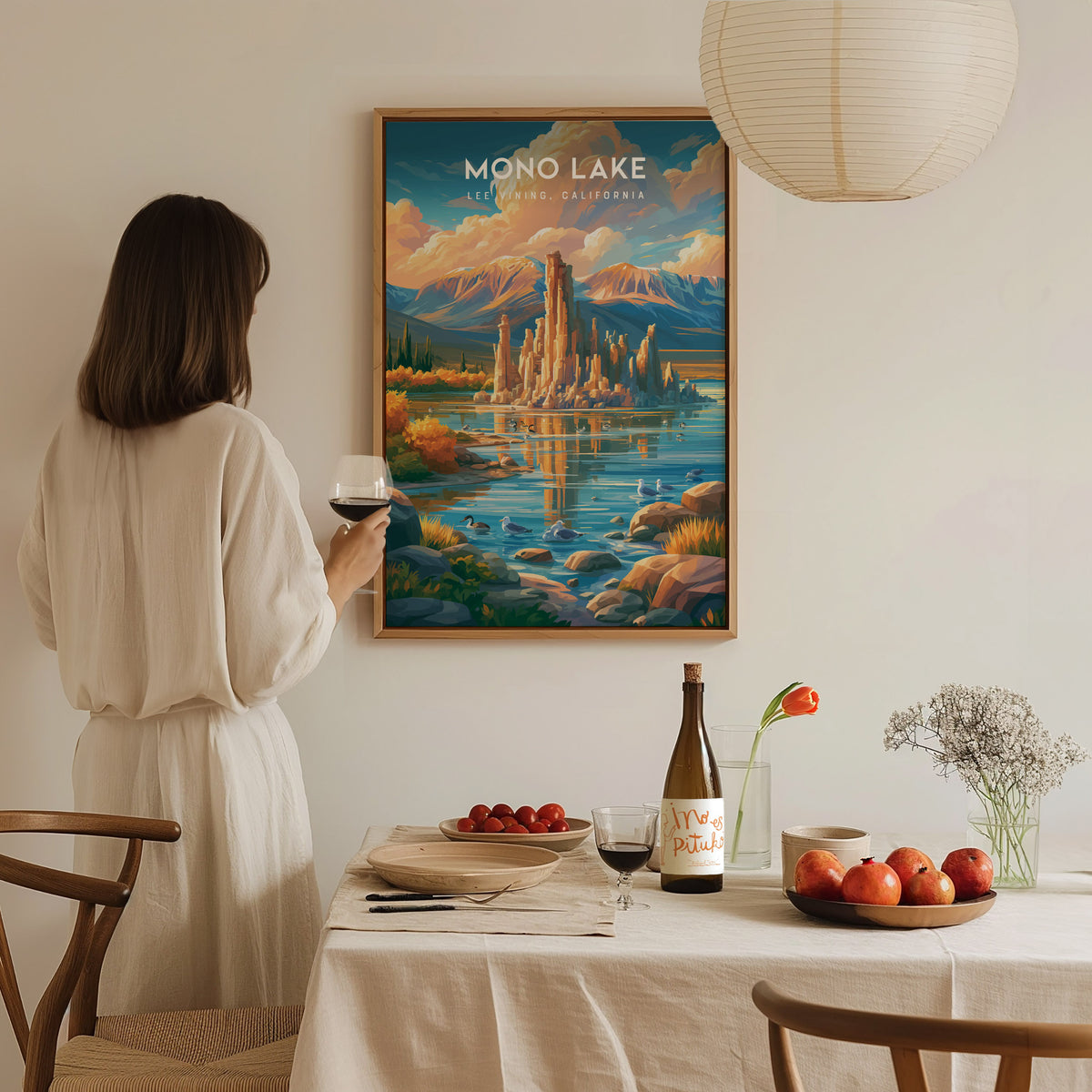 Mono Lake, Lee Vining, California Poster | Tufa Towers & Desert Lake Destination Print — styled in a modern interior