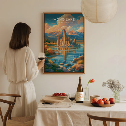 Mono Lake, Lee Vining, California Poster | Tufa Towers & Desert Lake Destination Print — styled in a modern interior