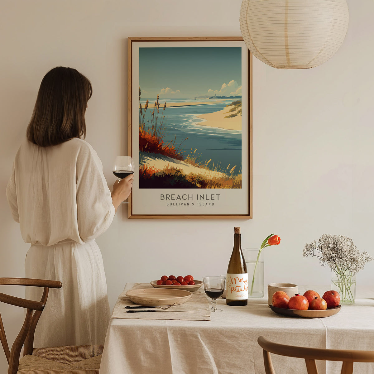 Breach Inlet Matte Border Poster | Sullivan's Island Vacation Wall Art — styled in a modern interior