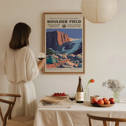 Boulder Field, Rocky Mountain National Park Poster | Hiker Gift | Alpine Wilderness Block Print Wall Art — styled in a modern