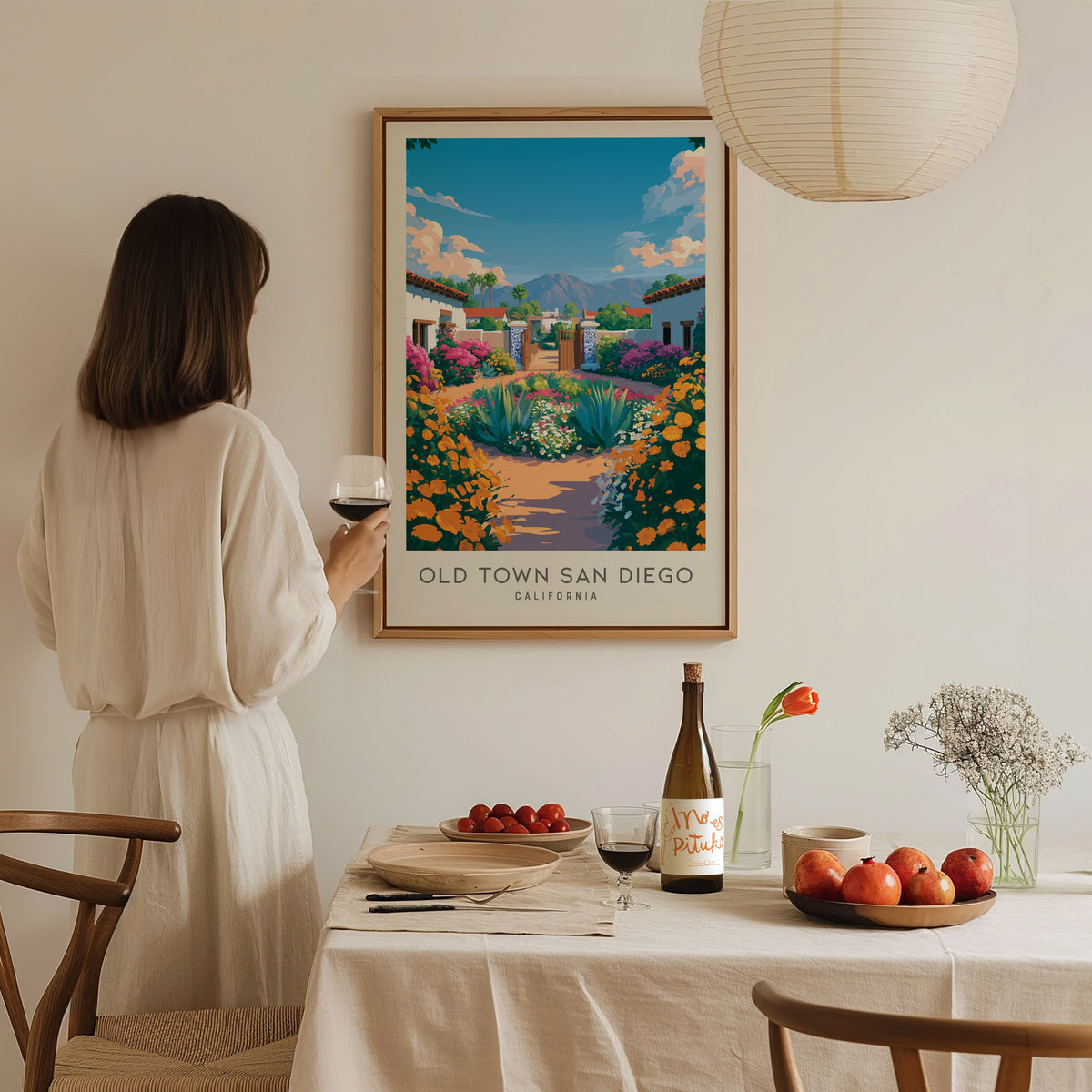 Old Town San Diego Matte Border Poster | California Travel Wall Art — styled in a modern interior
