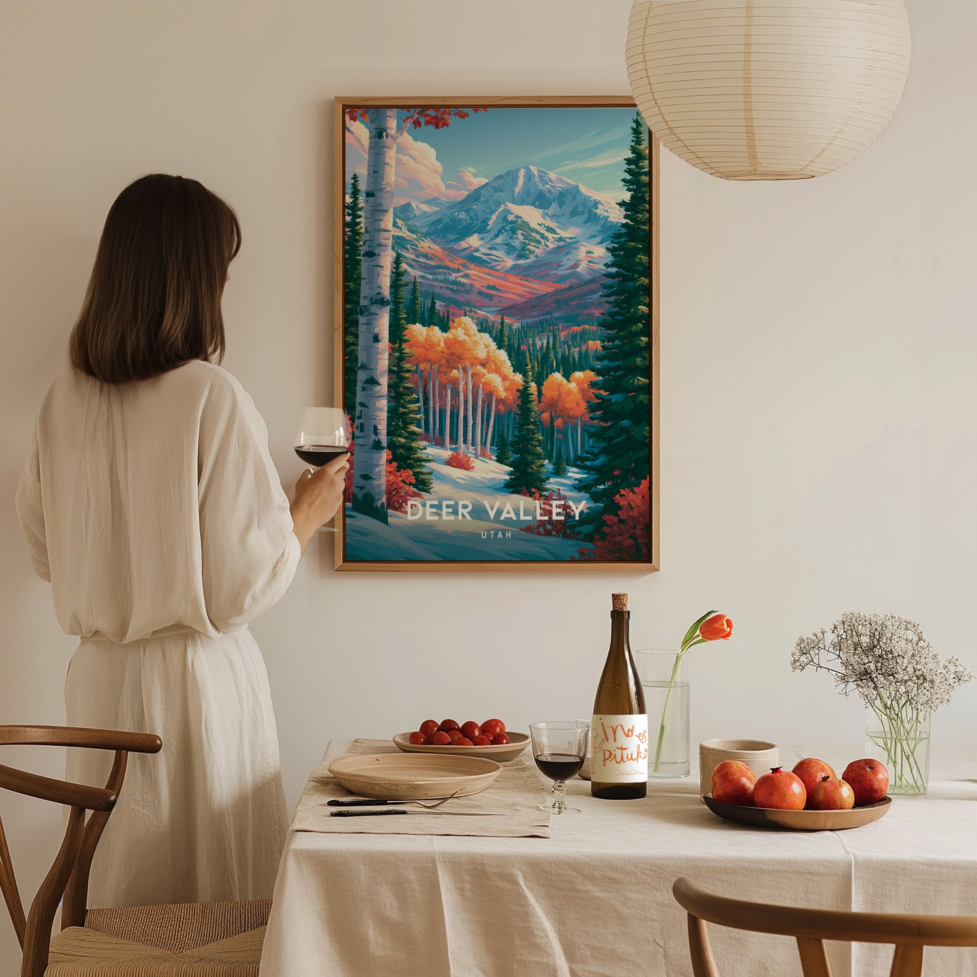Deer Valley, Utah Poster | Alpine Ski Lodge Mountain Wall Art — styled in a modern interior