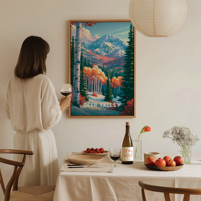 Deer Valley, Utah Poster | Alpine Ski Lodge Mountain Wall Art — styled in a modern interior