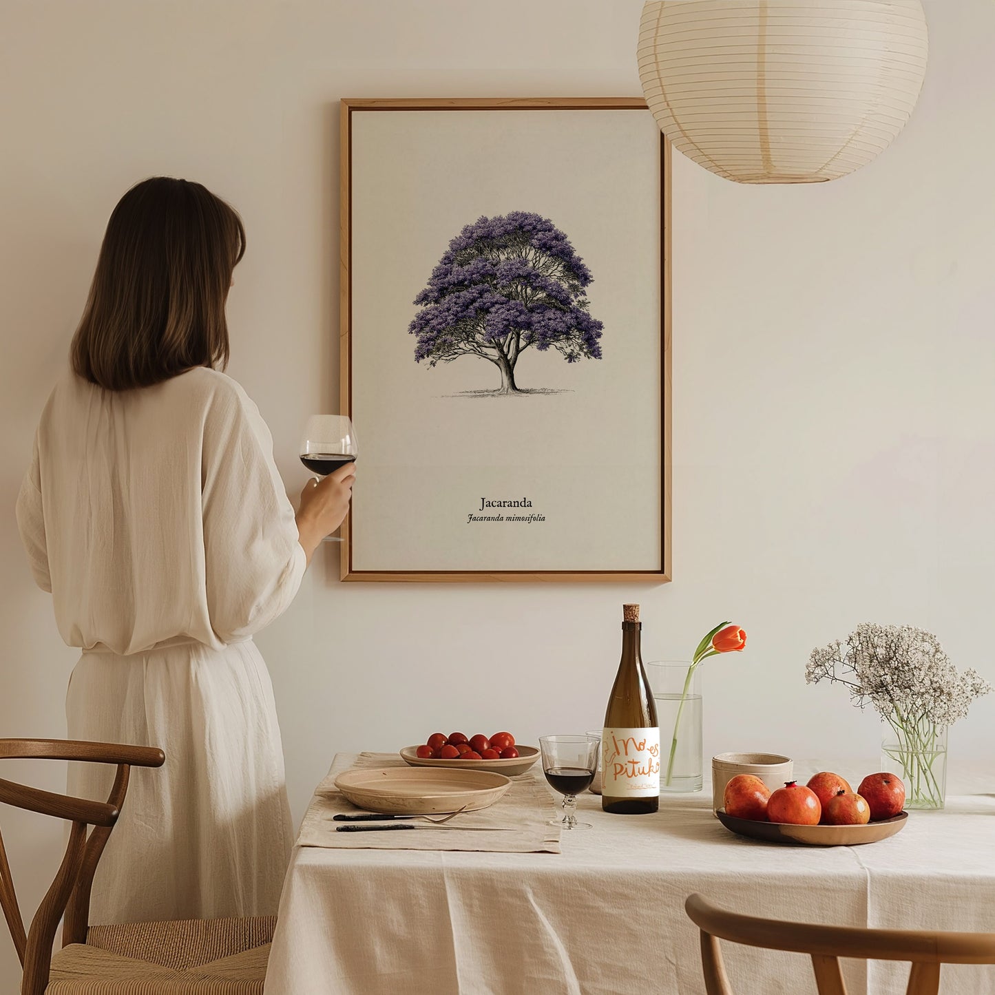 Jacaranda Poster | Vintage Jacaranda mimosifolia Botanical Illustration Wall Art — styled in a modern interior