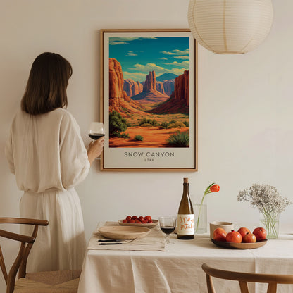 Snow Canyon Matte Border Poster | Utah Travel Wall Art — styled in a modern interior