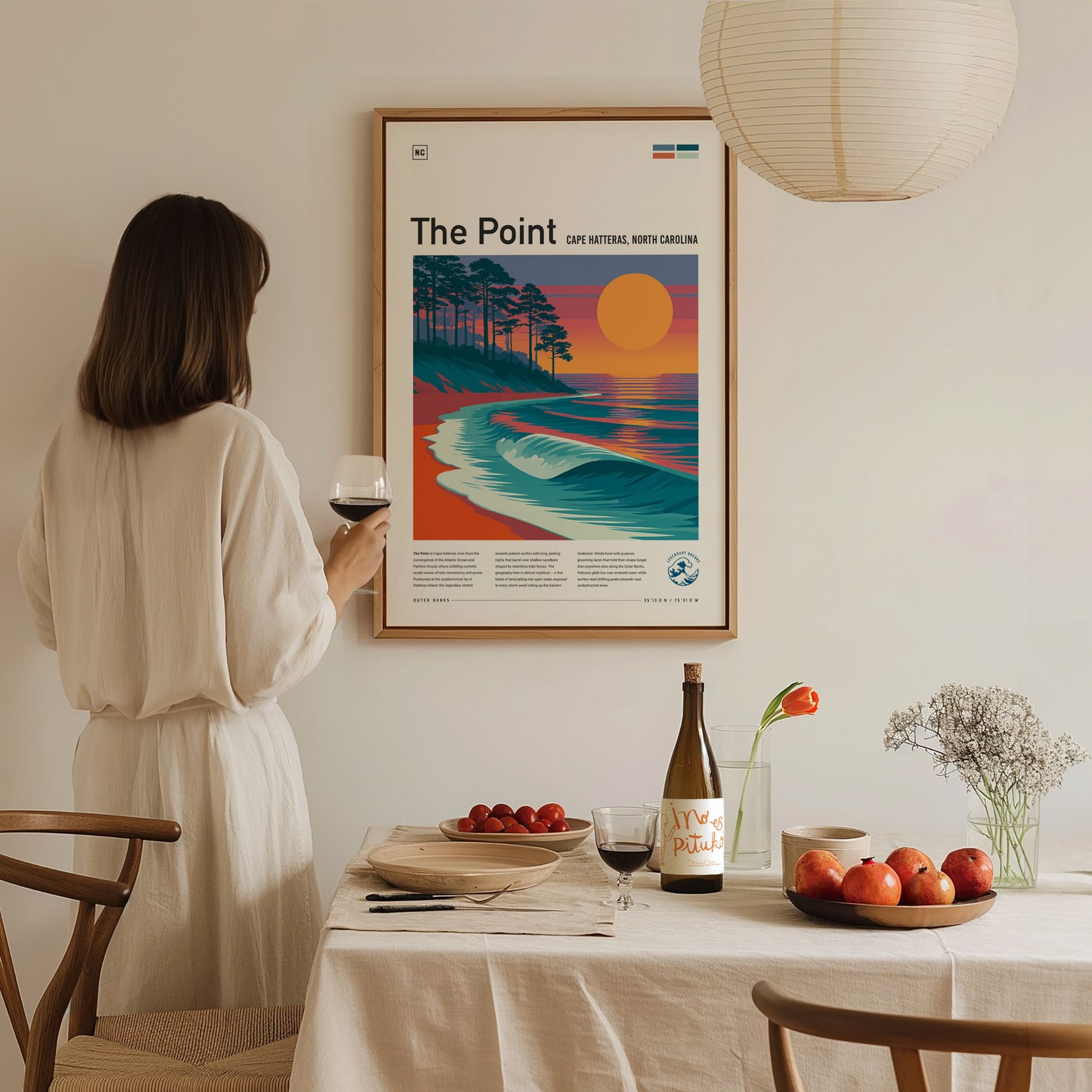 The Point, Cape Hatteras, North Carolina Poster | Surf Wall Art Beach House Decor — styled in a modern interior