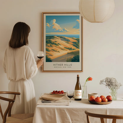 Hither Hills Matte Border Poster | Montauk, New York Travel Wall Art — styled in a modern interior