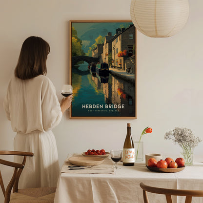 Hebden Bridge Poster | West Yorkshire England Canal Wall Art