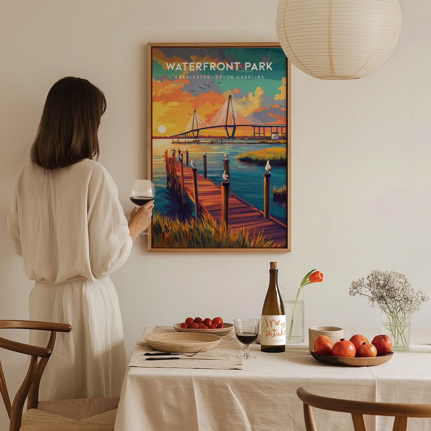 Waterfront Park, Charleston Poster | Southern Harbor Palmetto Charm Wall Art — styled in a modern interior