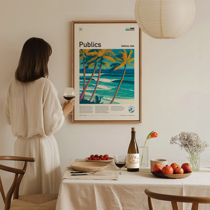 Publics, Hawaii Poster | Tropical Surf Break Island Wall Art — styled in a modern interior