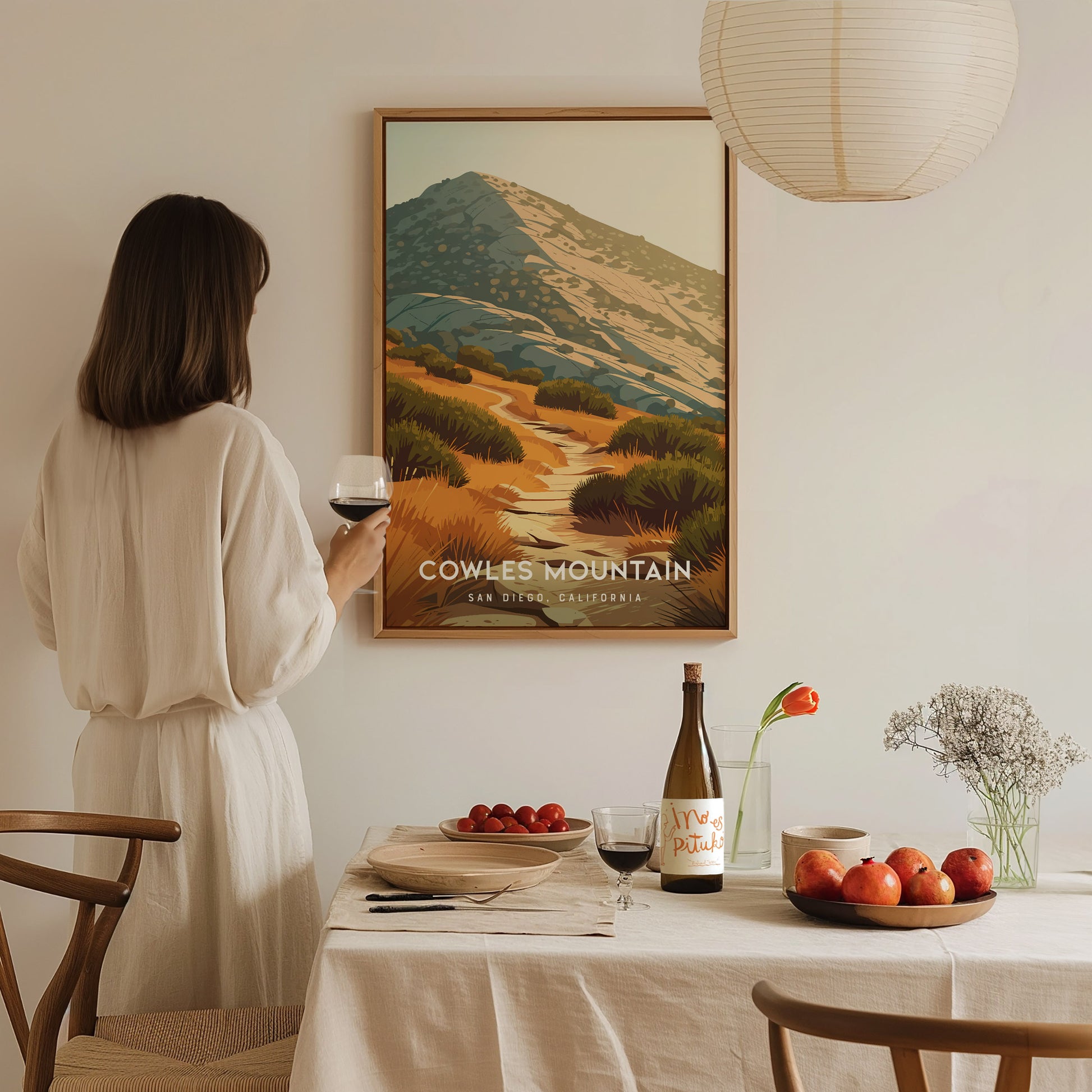 Cowles Mountain, San Diego Poster | Golden Summit Trail Panorama Wall Art — styled in a modern interior