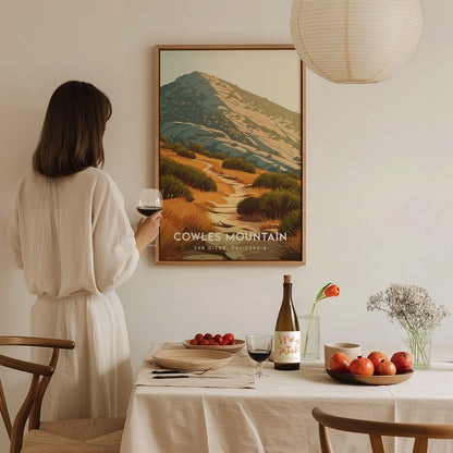 Cowles Mountain, San Diego Poster | Golden Summit Trail Panorama Wall Art — styled in a modern interior