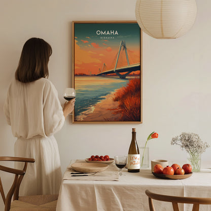 Omaha, Nebraska Poster | Heartland Skyline Destination Print Wall Art — styled in a modern interior