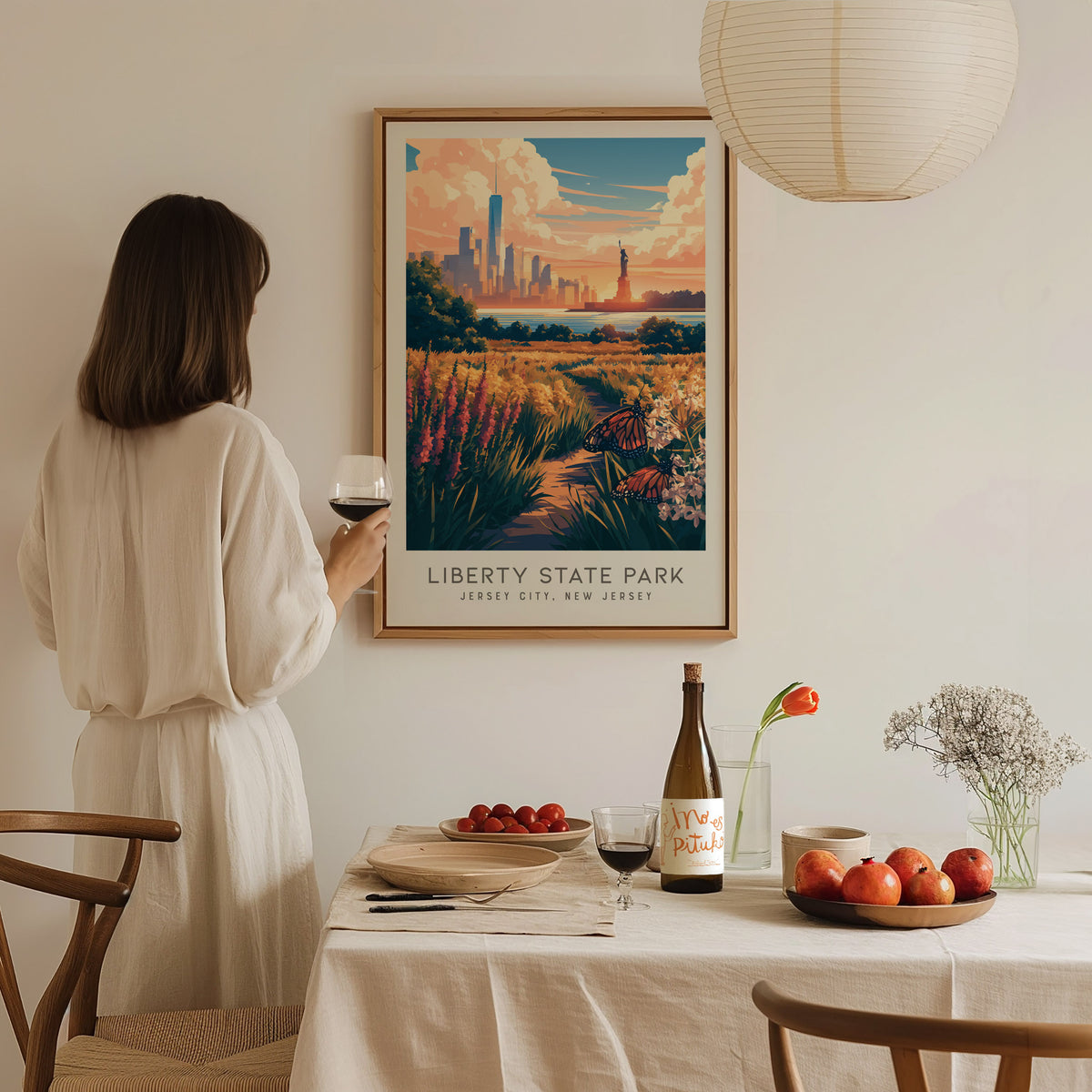 Liberty State Park Matte Border Poster | Jersey City, New Jersey Destination Print — styled in a modern interior