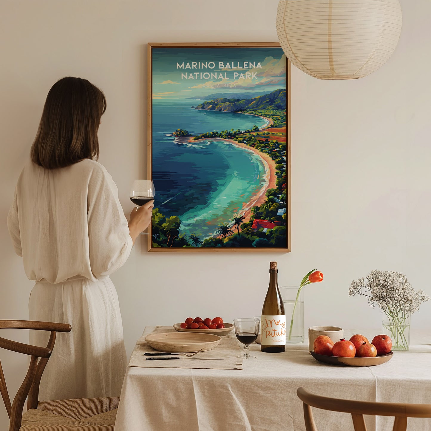 Marino Ballena National Park, Costa Rica Poster | Whale Tail Beach Tropical Wall Art — styled in a modern interior