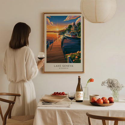 Lake Geneva Matte Border Poster | Wisconsin Travel Wall Art — styled in a modern interior