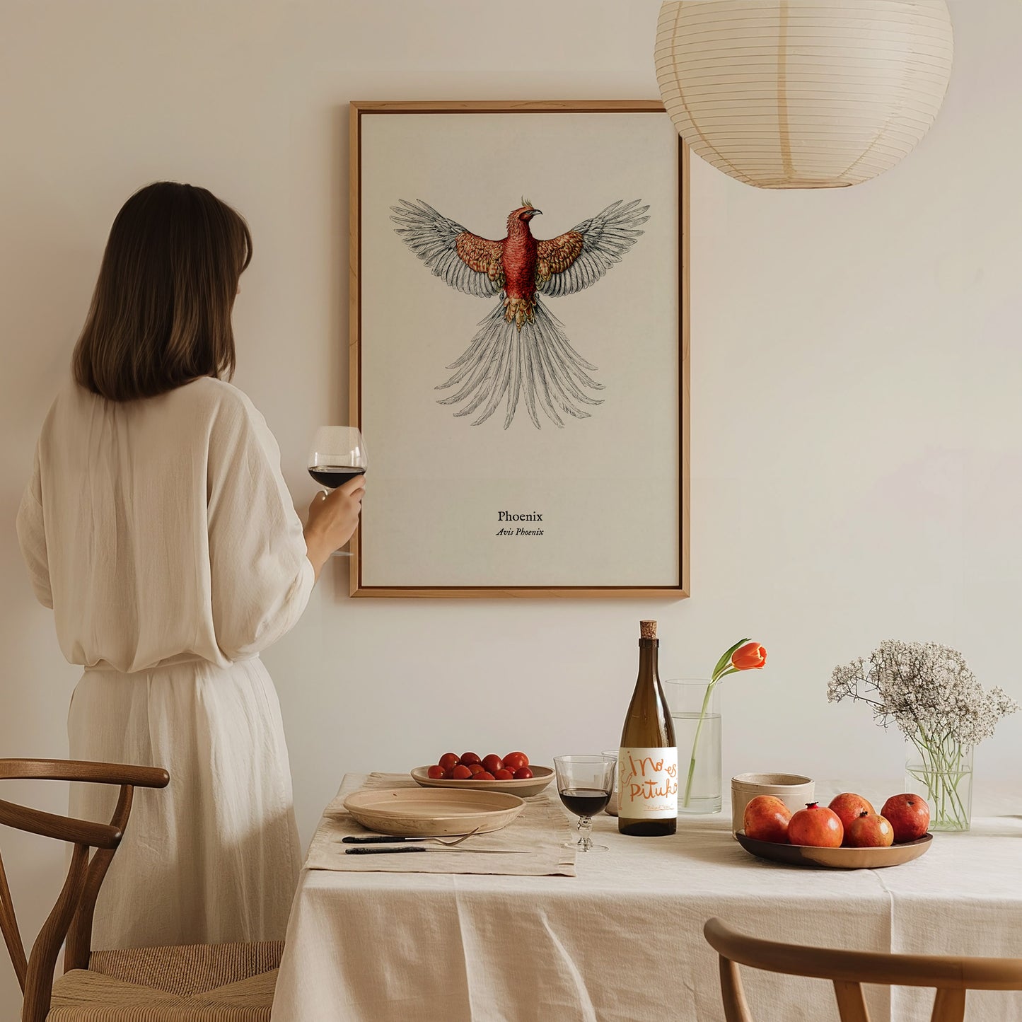 Phoenix Poster | Vintage Avis Phoenix Zoological Illustration Wall Art — styled in a modern interior
