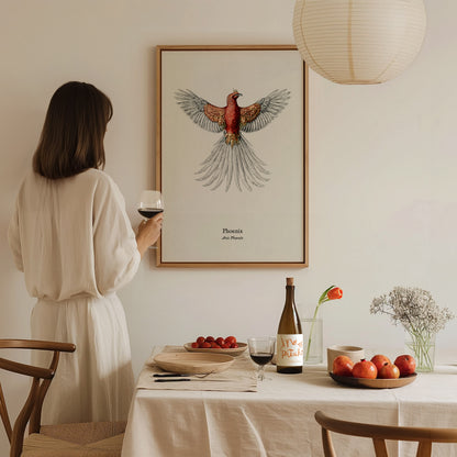 Phoenix Poster | Vintage Avis Phoenix Zoological Illustration Wall Art — styled in a modern interior