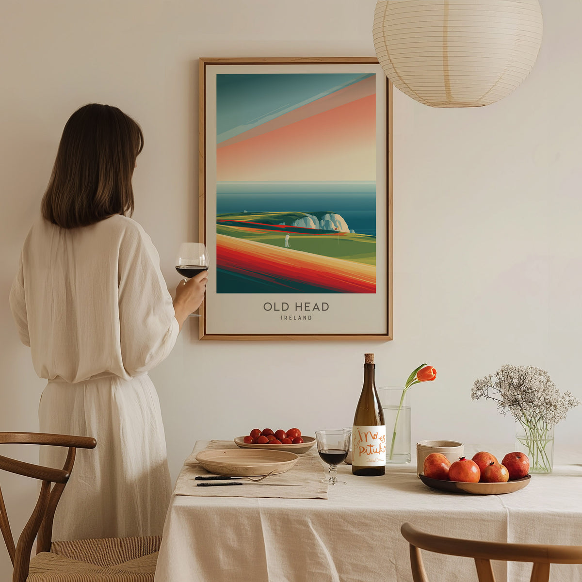 Old Head Matte Border Poster | Ireland Golf Course Print & Links Wall Art — styled in a modern interior