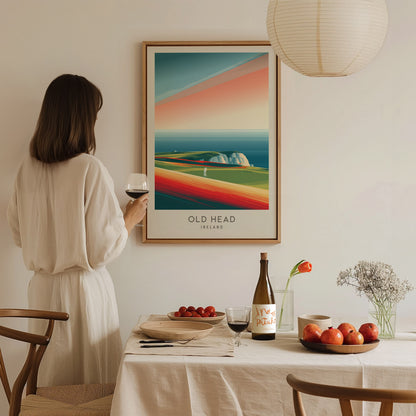 Old Head Matte Border Poster | Ireland Golf Course Print & Links Wall Art — styled in a modern interior
