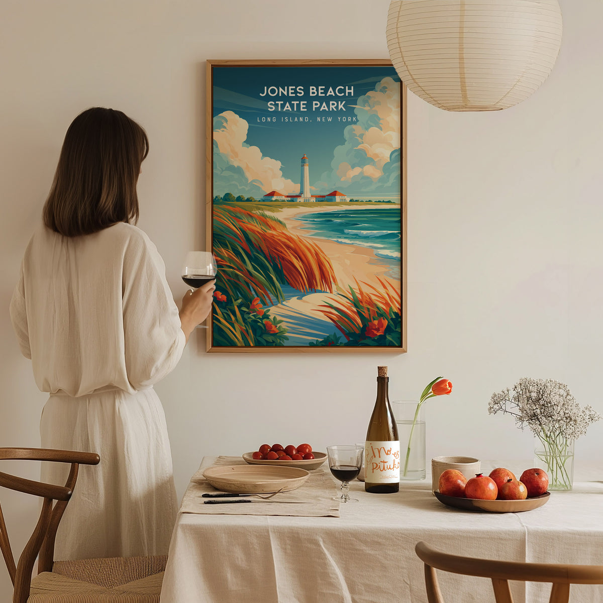 Jones Beach State Park, Long Island, New York Poster | Sun-Drenched Shoreline Destination Print Wall Art — styled in a modern