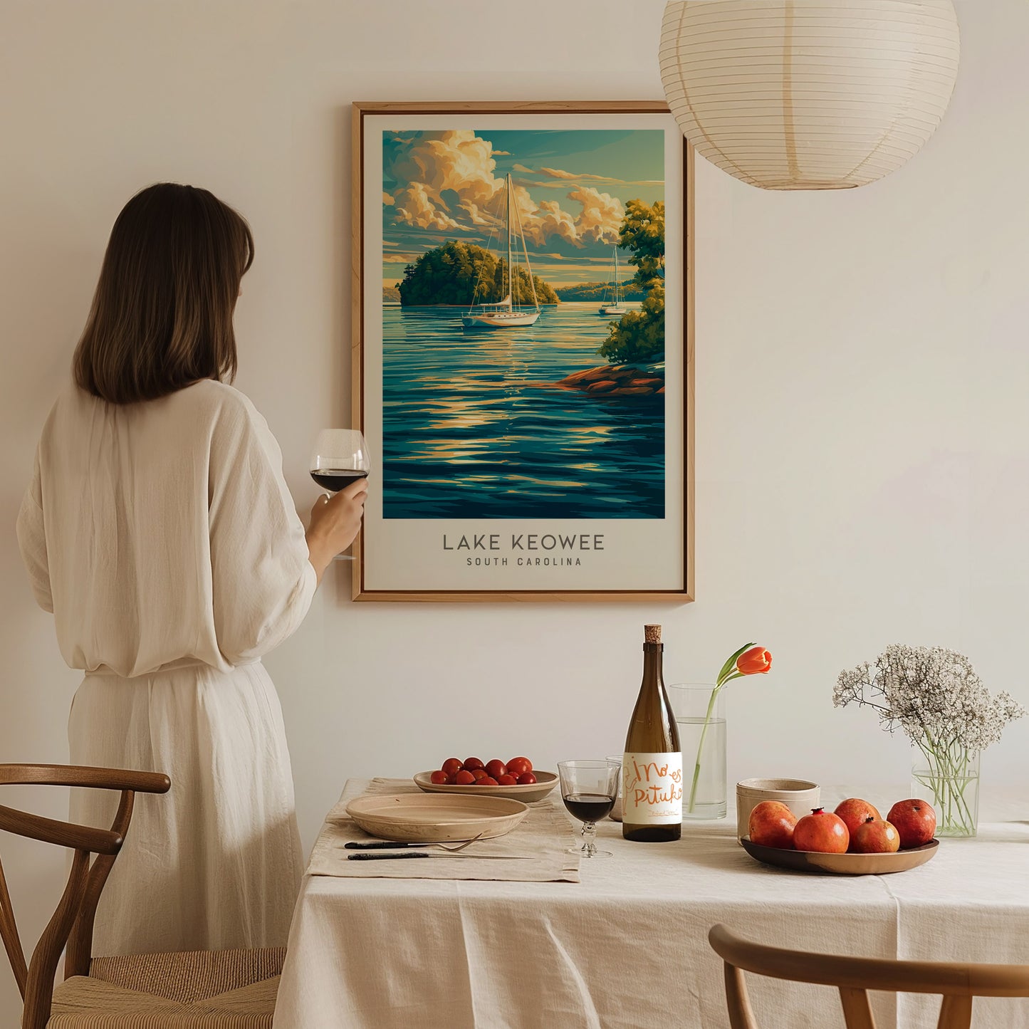 Lake Keowee Matte Border Poster | South Carolina Travel Wall Art — styled in a modern interior