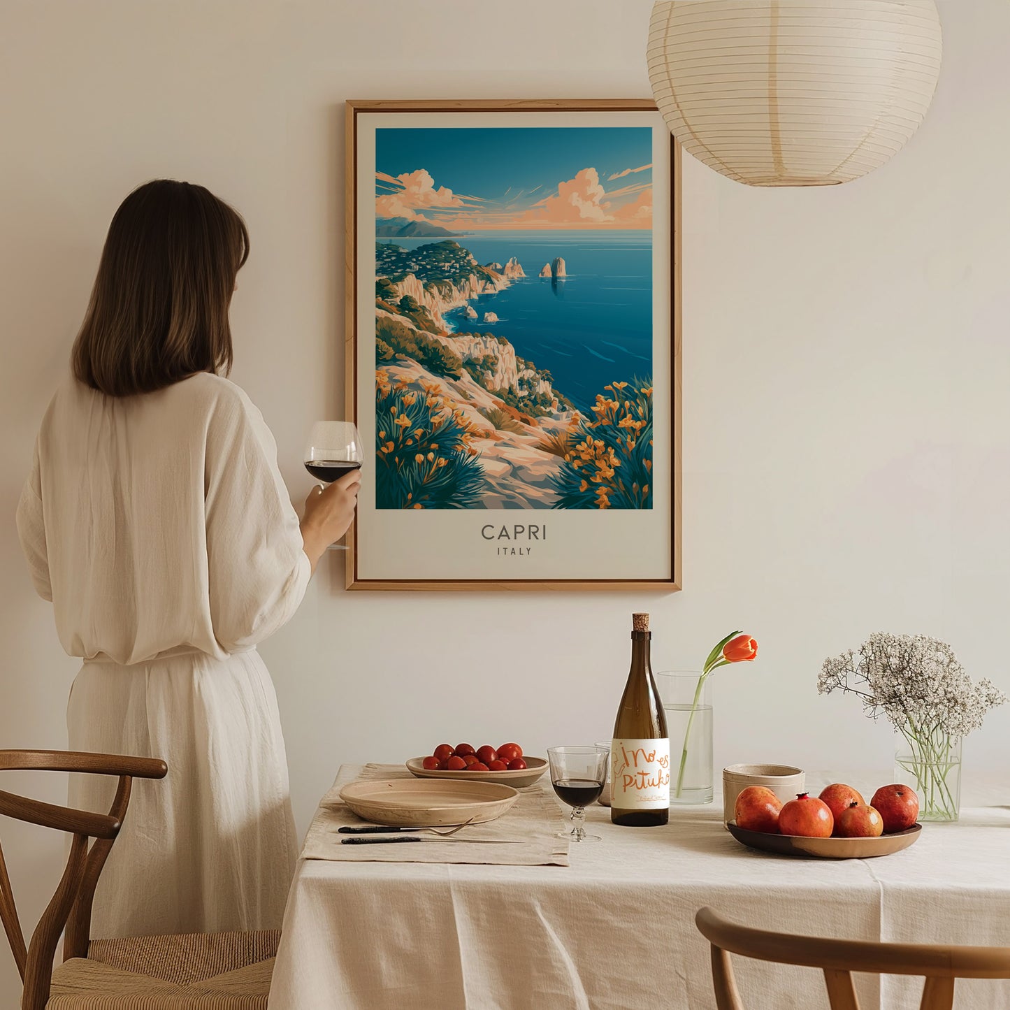 Capri Matte Border Poster | Italy Travel Wall Art — styled in a modern interior