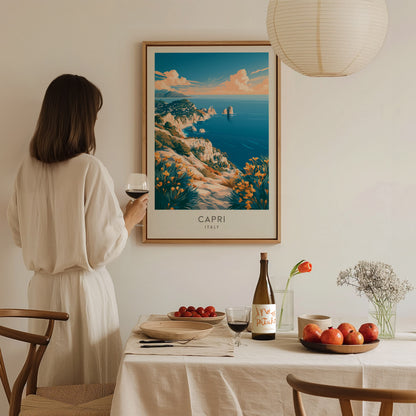 Capri Matte Border Poster | Italy Travel Wall Art — styled in a modern interior