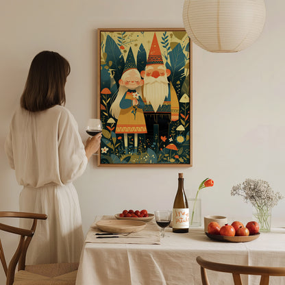 Gnome Couple Poster | Cute Cottagecore Fantasy Wall Art | Framed or Unframed
