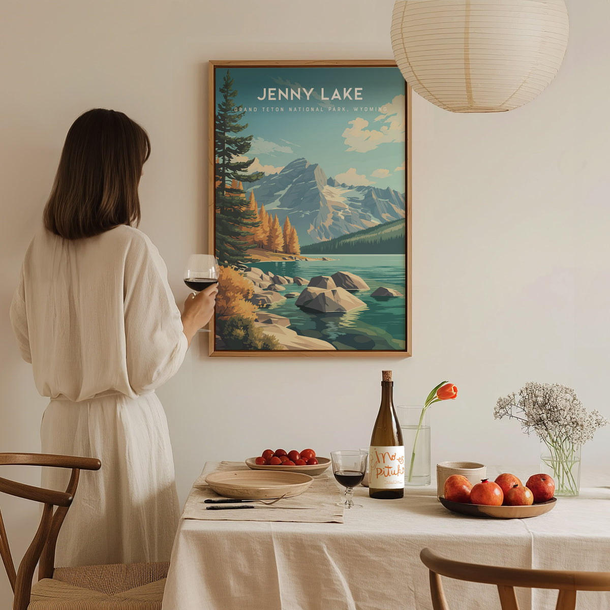 Jenny Lake, Grand Teton National Park, Wyoming Poster | Mountain Reflection Destination Print Wall Art — styled in a modern i
