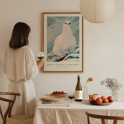 White-tailed Ptarmigan, Lagopus leucurus Poster | Alpine Bird Wall Art — styled in a modern interior