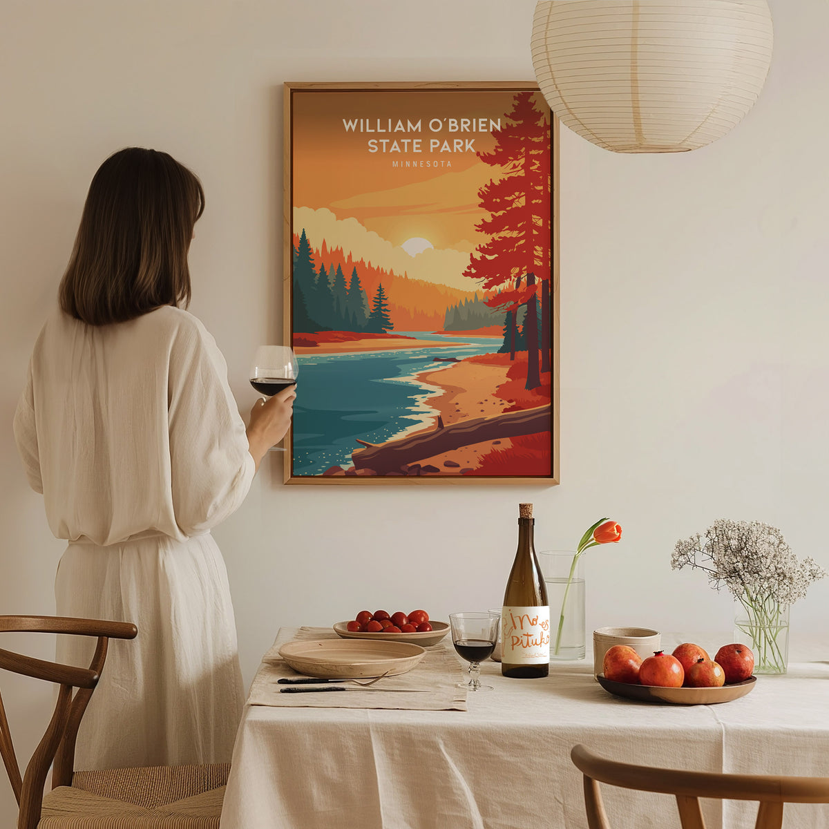 William O'Brien State Park, Minnesota Poster | Riverside Forest Wilderness Destination Print Wall Art — styled in a modern in