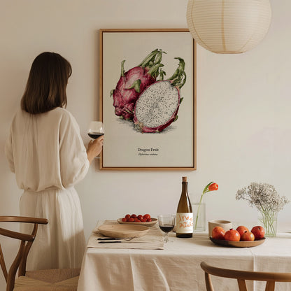 Dragon Fruit Poster | Vintage Hylocereus undatus Botanical Illustration Wall Art — styled in a modern interior